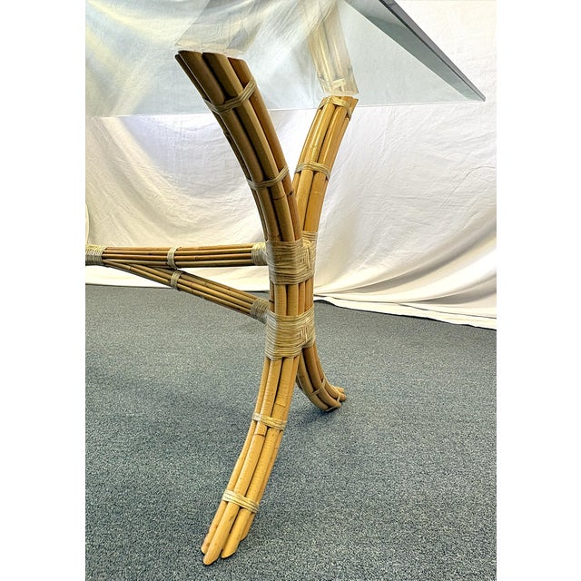 Mid Century McGuire Style Bamboo With Rawhide Wrap and Glass Top Dining Table For Sale - Image 10 of 16