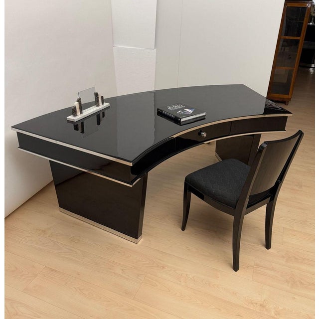 Art Deco Desk in Black Lacquer, Walnut & Metal, France, 1950 For Sale - Image 10 of 18