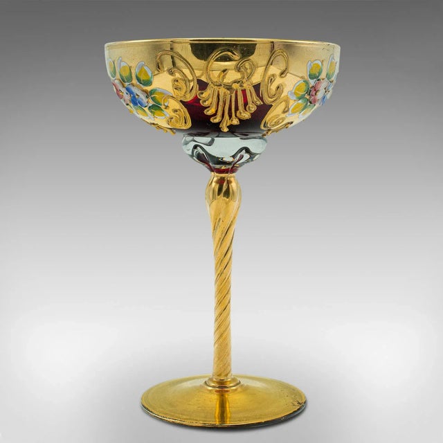 Italian 1970s Vintage Venetian Libation Cup, Italian, Art Glass, Gilt, Decorative Wine Flute For Sale - Image 3 of 11