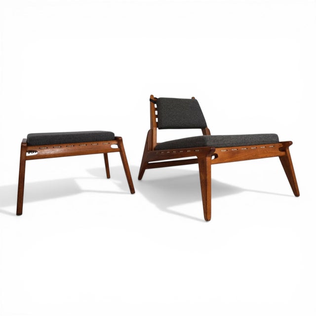 This exceptional hunting chair with matching ottoman was designed in the 1960s by Heinz Heger for the PGH Erzgebirgisches...