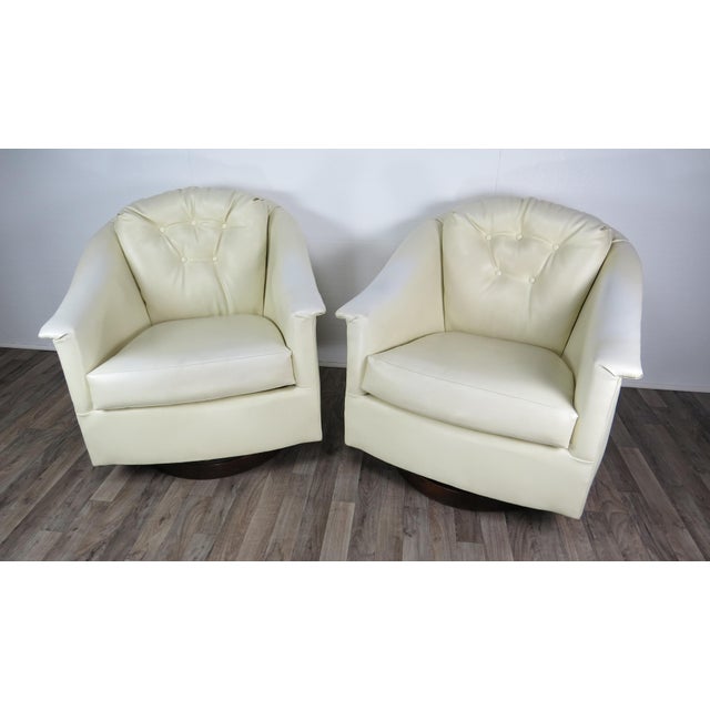 1970s MidCentury Modern White Vinyl Swivel Chairs a Pair Chairish