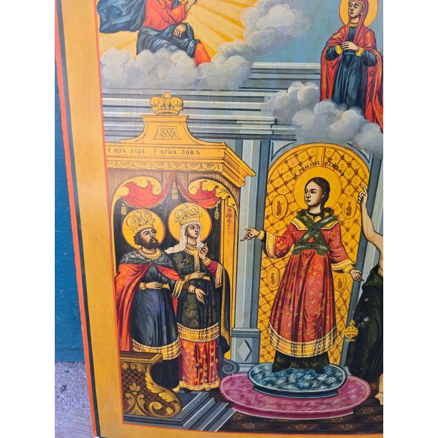 Large Antique Orthodox Icon of the Protection of the Virgin Mary, 1880 For Sale - Image 10 of 13
