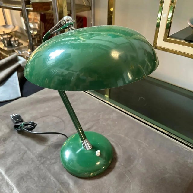 1960s Stilnovo Style Mid-Century Modern Green Painted Metal Italian Table Lamp For Sale - Image 4 of 12