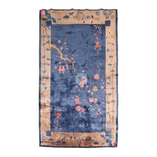 Blue Antique Chinese Art Deco Rug For Sale