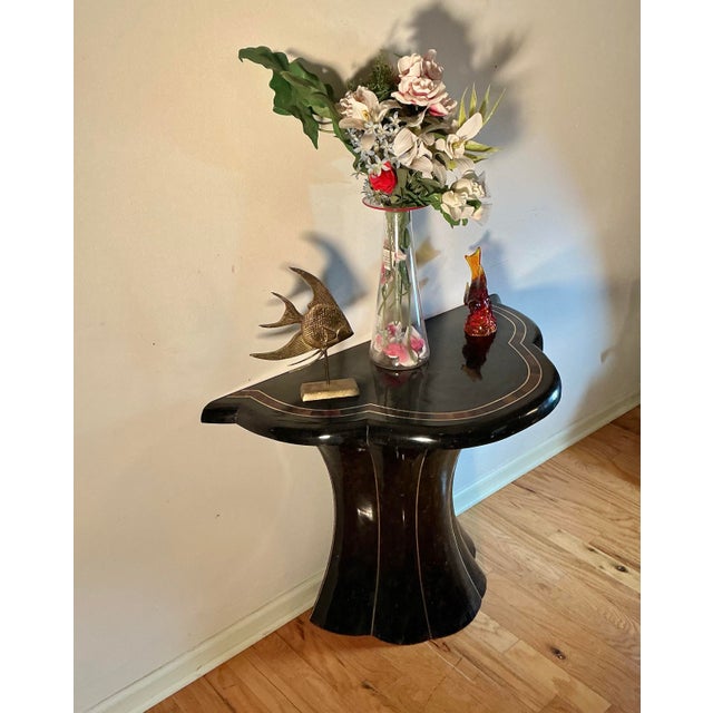 Postmodern Vintage Maitland-Smith Demilune Sculptural Console Table in Tessellated Horn+Brass Inlay, Circa 1980s For Sale - Image 3 of 12