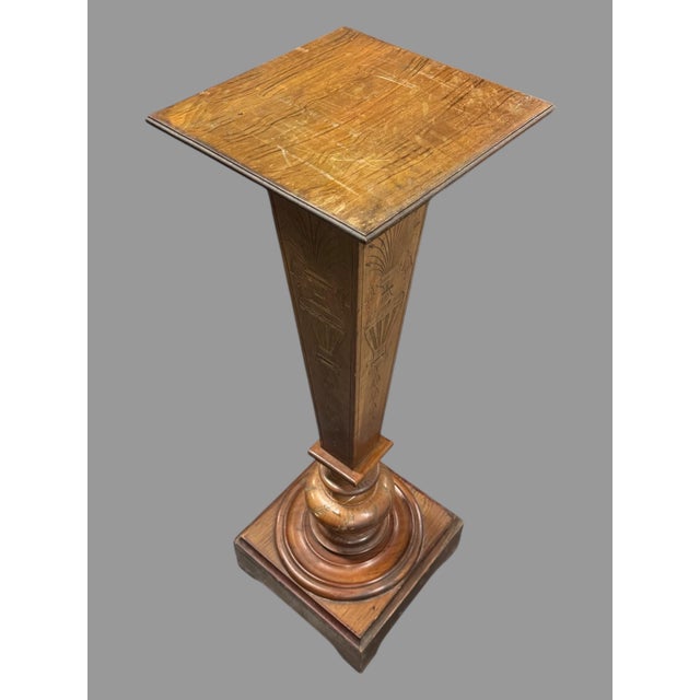 Brown Antique Victorian Walnut Floral Incised Carved Display Sculpture Pedestal Stand For Sale - Image 8 of 9