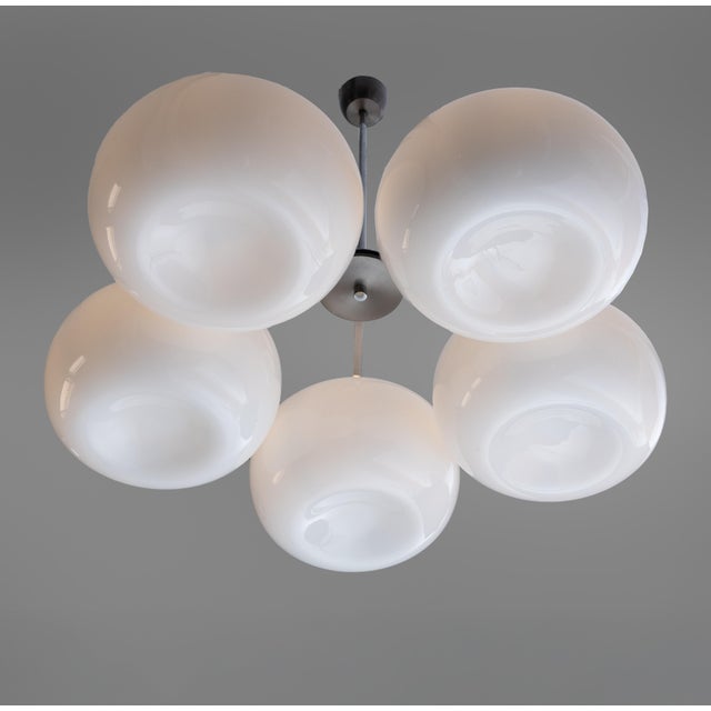 Pendant Lamp with White Opaline Glass Shades, 1970s, in Good conditions. Designed 1970 to 1979 Up to 250V (Europe/UK...