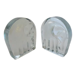 Mid 20th Century Blenko Elephant Bookends by Joel Myers - a Pair