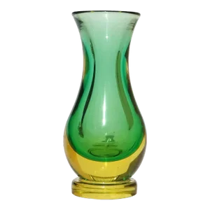 Vintage Murano Seguso Vetri d'Arte Sommerso Green Yellow Italian Art Glass Footed Flower Bud Vase