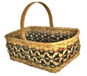 1900s Arts and Crafts Flat Reed With Splint Oak Curls Basket