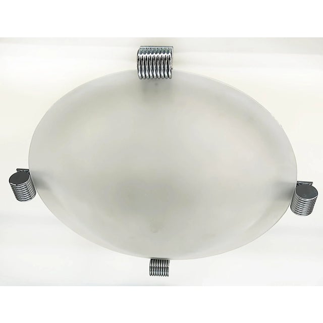 Mid-century Chrome Semi-flush Mount Ceiling Fixture in Acrylic Offered for sale is an elegant mid-century modern semi-...