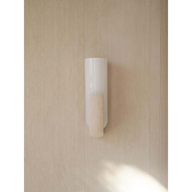 White Pluto Sconce in Ceramic Stone and White Glass by Farrah Sit For Sale - Image 8 of 11