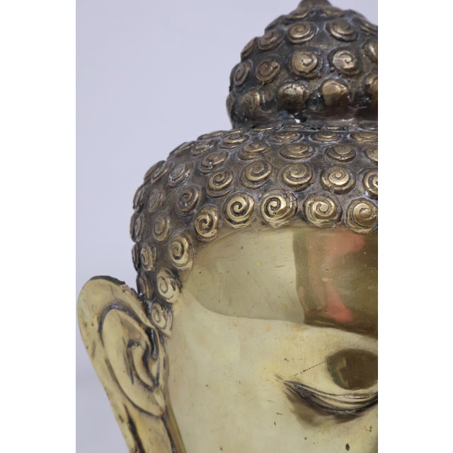 Attributed Early 20th Century Southeast Asian Hollow Cast Brass Buddha Head Sculpture - Retained Clay Core - 11"h For Sale - Image 11 of 18