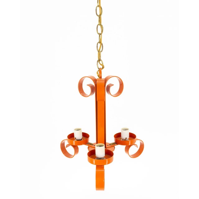 Mid-Century Modern Richard Essig Mid Century Orange Pop Art 3 Light Chandelier For Sale - Image 3 of 9