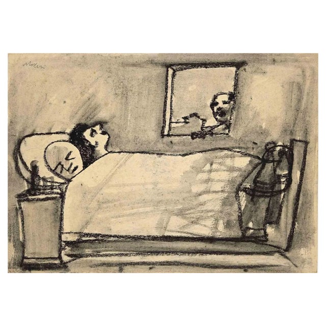 Mino Maccari, Dangerous Sleep, Charcoal, Mid-20th Century For Sale