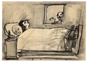 Mino Maccari, Dangerous Sleep, Charcoal, Mid-20th Century