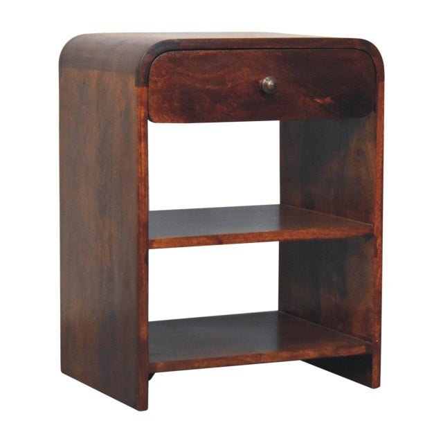 Chestnut-Finish Mango Wood 1-Drawer Open-Shelf Nightstand For Sale - Image 4 of 8