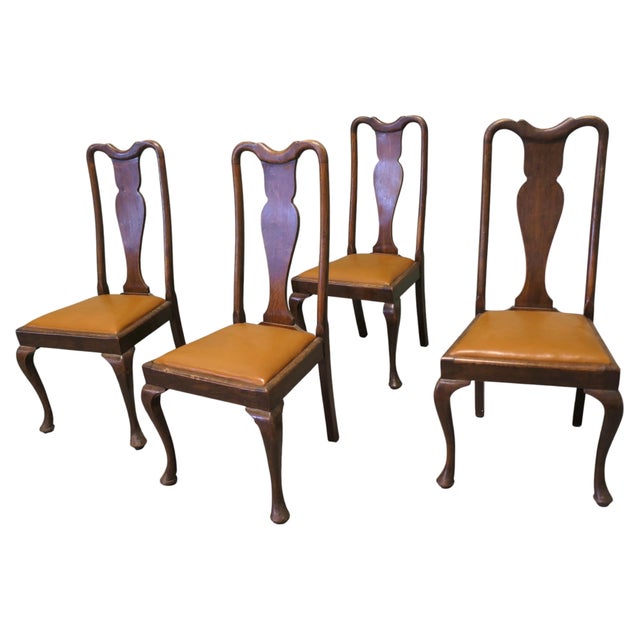 Wood Queen Anne Oak Dining Chairs, 1900, Set of 4 For Sale - Image 7 of 7