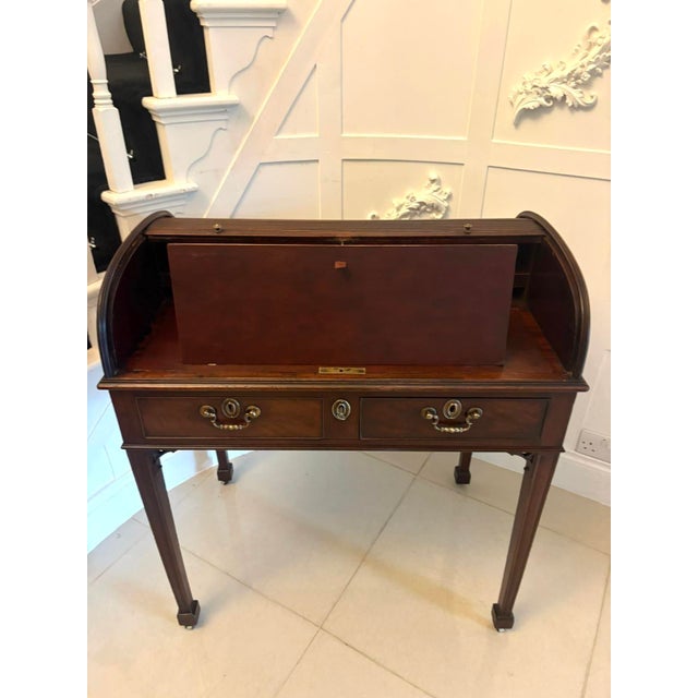 Early 19th Century Antique Georgian Mahogany Tambour Top Cylinder Desk with Pull-Out Writing Slides, 1800s For Sale - Image 5 of 17