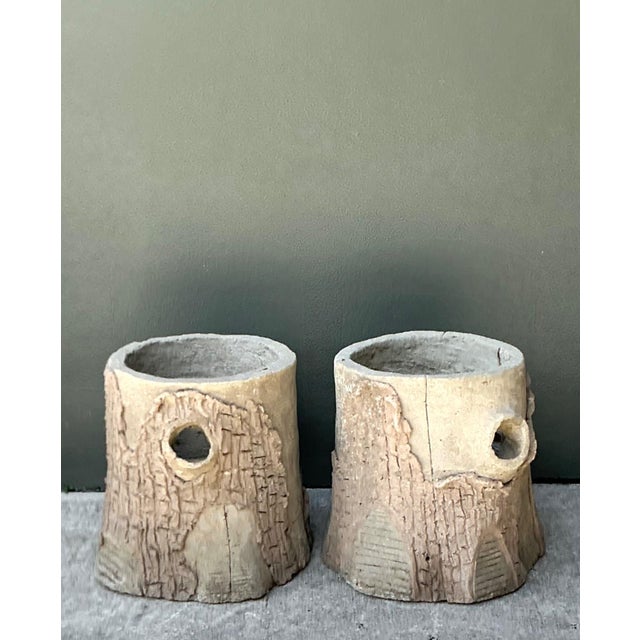 Handcrafted Faux Bois Cement Planters - A Pair For Sale - Image 14 of 18