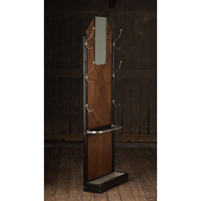 American Art Deco Mahogany Ebonized Chrome Hall Tree Hat Umbrella Stand