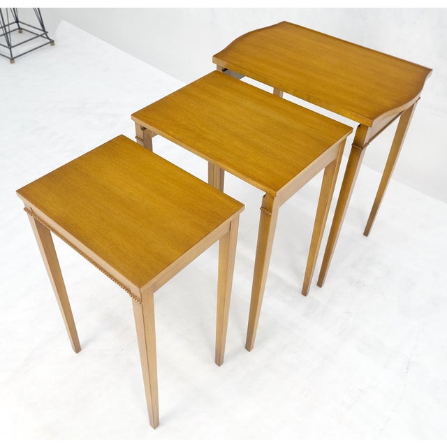 Wood Light American Walnut Gallery Top Tapered Legs Federal Set of 3 Nesting Tables For Sale - Image 7 of 12