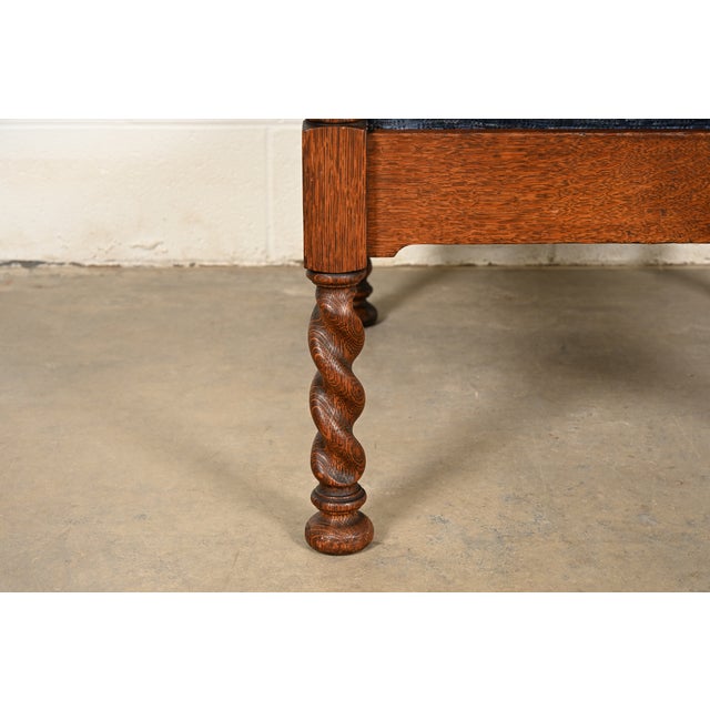 Brown Stickley Brothers Antique Arts & Crafts Carved Oak Barley Twist Lounge Chair, Circa 1920s For Sale - Image 8 of 14