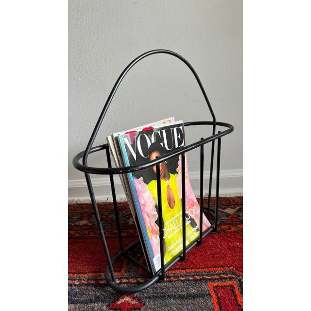 1970s 1970s Mid-Century Black Matte Metal Magazine Rack For Sale - Image 5 of 8