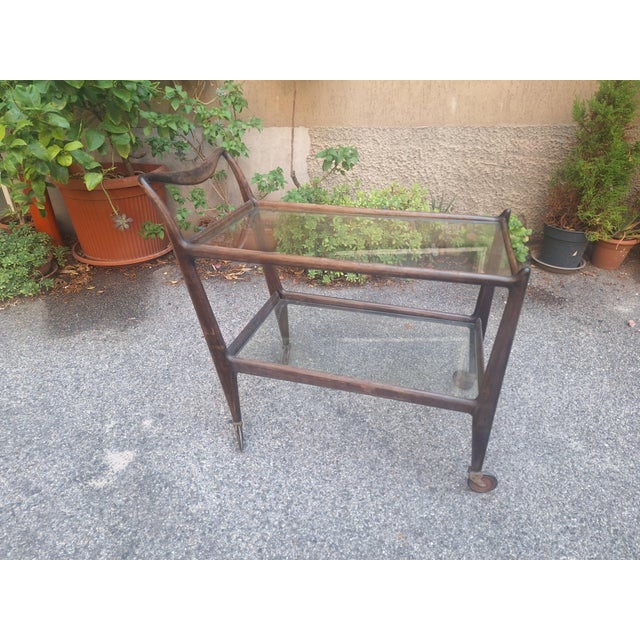 Wood Wooden Trolley with Glass Shelves and Wheels from de Baggis, 1950s For Sale - Image 7 of 7