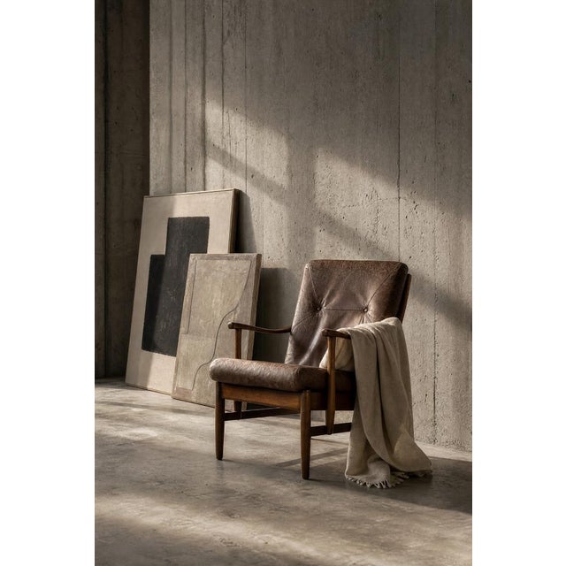 1970s Mid-Century Danish Modern Beech and Brown Leather Armchair from Farstrup Møbler, 1970s For Sale - Image 5 of 18