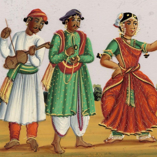 Indian Company School, Nautch Dancing Girl & Musicians, 1800s, Gouache on Paper For Sale - Image 3 of 9
