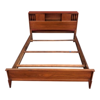 Mid Century Modern Full Size Bed Frame With Storage Headboard For Sale