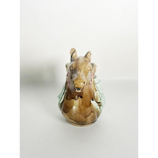 20th Century Majolica Pitcher with Horse Decoration, France For Sale - Image 4 of 13