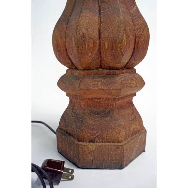Tall Hand-Carved Balustrade Redwood Lamp For Sale In San Francisco - Image 6 of 7