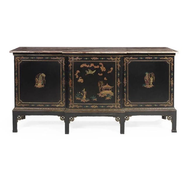 Exceptional Chinoiserie Marble Top Breakfront Sideboard For Sale - Image 10 of 12