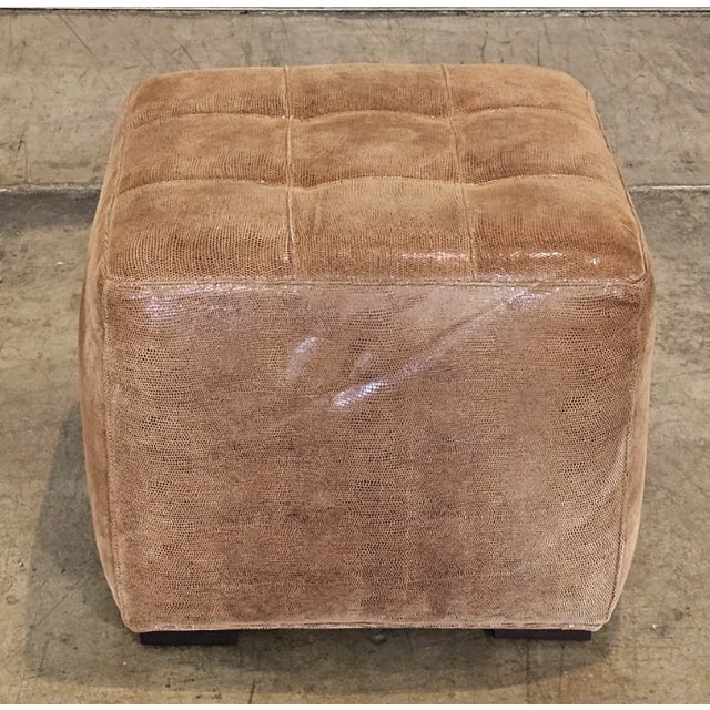 Store Item: Hancock & Moore Brown Suede Leather Footstool Ottoman Animal Print Fabric Description: The footstool features...