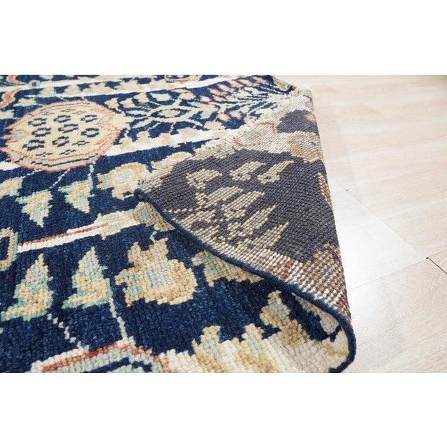 Indian 5x8 Blue Hand-Knotted Wool Floral Pomegranate Columns Geometric Carpet Rug For Sale - Image 3 of 5