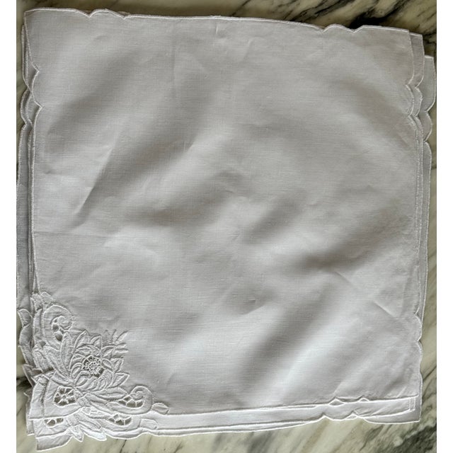 Vintage Lotus Flower Motif White Napkins - Set of 8 For Sale - Image 9 of 14