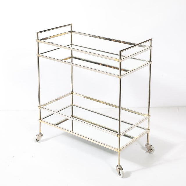 Metal Mid-Century Modern Two-Tier Bar Cart in Antiqued Nickel Finish For Sale - Image 7 of 18