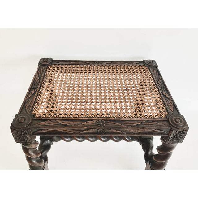 Wood Early 20th C Jacobean Style Barley Twist Foot Stool W/ Cane Seat For Sale - Image 7 of 9