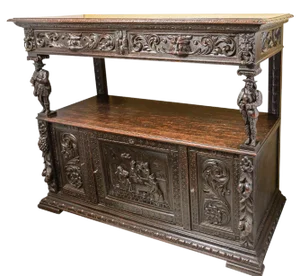 Antique English Carved Oak Server With Shelf and Doors