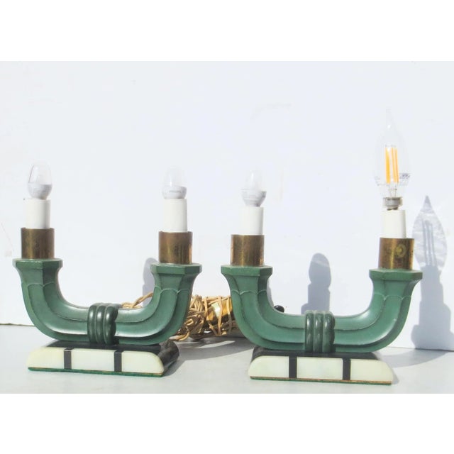 Onyx 1930s Art Deco French Shelf Lamps - a Pair For Sale - Image 8 of 8