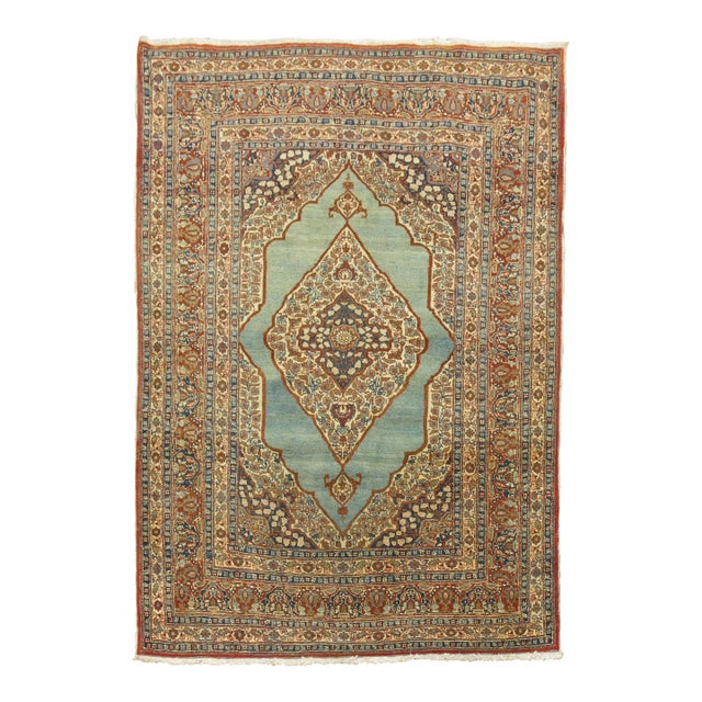 Late 19th Century Turquoise Tabriz Haji Jali Li Li Rug - 4'3" x 5'7" For Sale