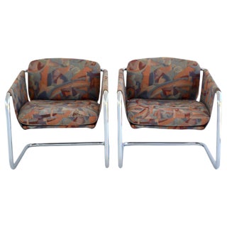 Postmodern Cantilevered Sling Form Lounge Chairs - a Pair For Sale