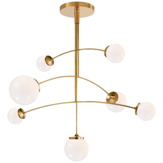 Kate Spade New York for Visual Comfort Signature Prescott Large Mobile Chandelier in Soft Brass with White Glass For Sale