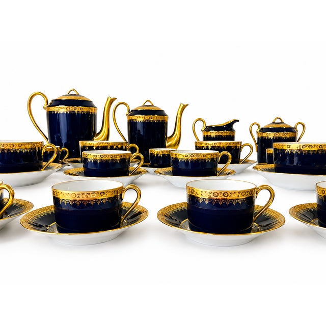 A superb Limoges porcelain tea and coffee service, signed Porcelaine Artistique F.M. Limoges, remarkable for its elegant,...
