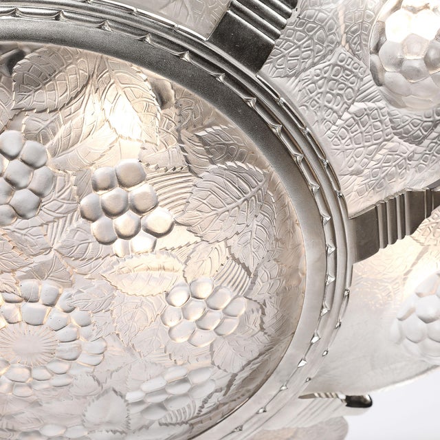 1930s Art Deco Frosted Glass Chandelier With Stylized Cubist Floral Motif For Sale - Image 13 of 18