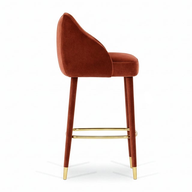 Contemporary Figueroa Bar Stool in Crimson Red Velvet from Insidherland For Sale - Image 3 of 8