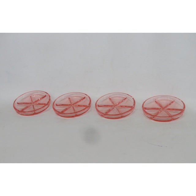 Early 20th CenturyPink Depression Glass Drink Coasters 4pc Set With Raised Wheel Star Design For Sale - Image 4 of 13