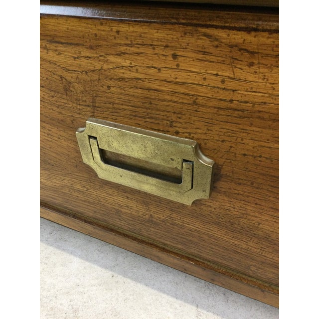 Mid Century Campaign Style Three Drawer Dresser With Brass Hardware For Sale - Image 10 of 12